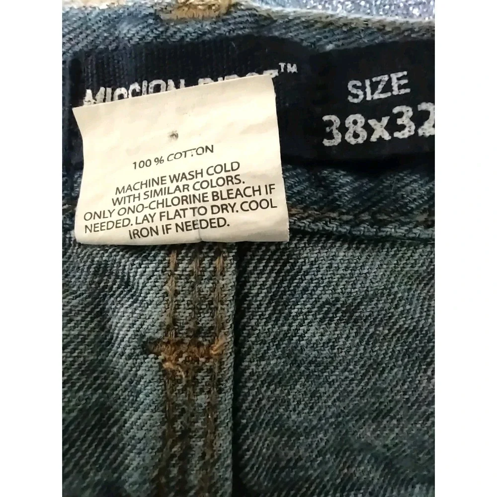 Mission Ridge Jeans Men's 38x32 Rugged Denim Workwear Blue Straight Leg 5 Pocket